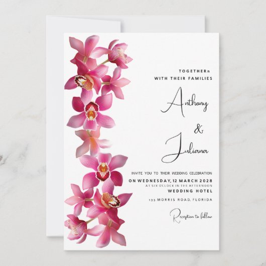 Elegante, rosa bordeauxfarbene Orchideen Blume Hoc Einladung (Vorderseite)