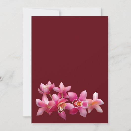 Elegante rosa bordeauxfarbene Orchideen Blume Viel Einladung (Rückseite)