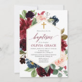 Elegante, rosa bordeauxrote Taufe Einladung (Vorderseite)