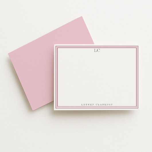 Elegante rosa Border Monogram Stationery Note Card Einladung