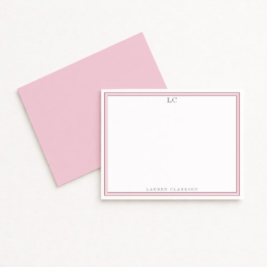Elegante rosa Border Monogram Stationery Note Card Einladung