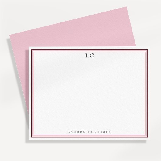 Elegante rosa Border Monogram Stationery Note Card Einladung