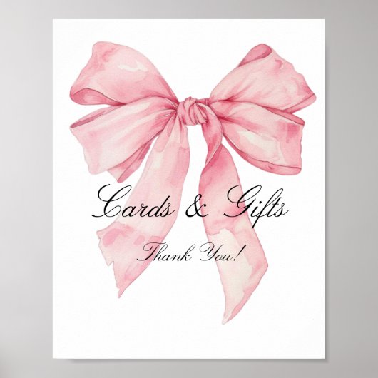 Elegante rosa Bow Cards und Gifts-Zeichen Poster (Vorne)