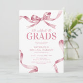 Elegante Rosa-Bow-Gemeinsame Graduierungspartei Einladung (Stehend Vorderseite)