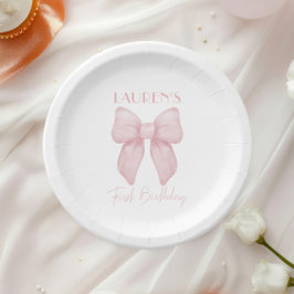 Elegante Rosa Bow Girl Pappteller