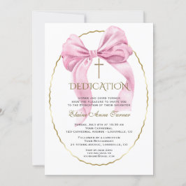 Elegante Rosa-Bow-Gold-Girl-Dedication Einladung