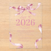Elegante rosa Bow Graduation Party Acryleinladungen (Vorderseite)