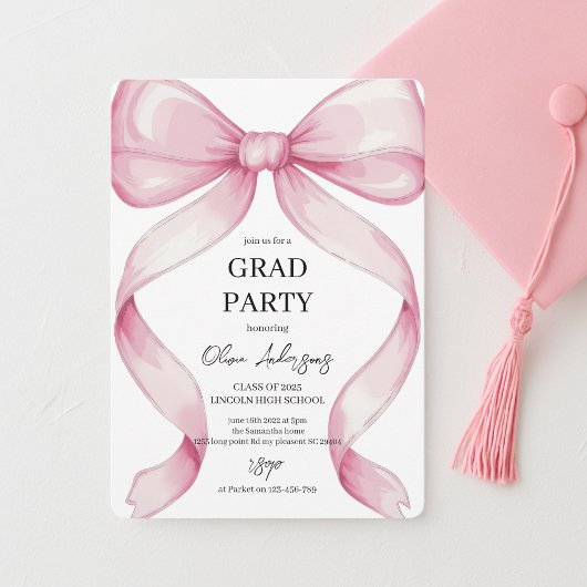 Elegante rosa Bow Graduation Party Einladung