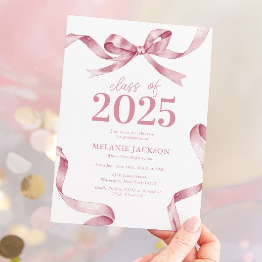 Elegante rosa Bow Graduation Party Einladung