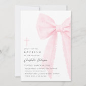 Elegante rosa Bow Taufe Einladung (Vorderseite)