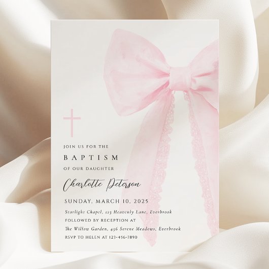 Elegante rosa Bow Taufe Einladung