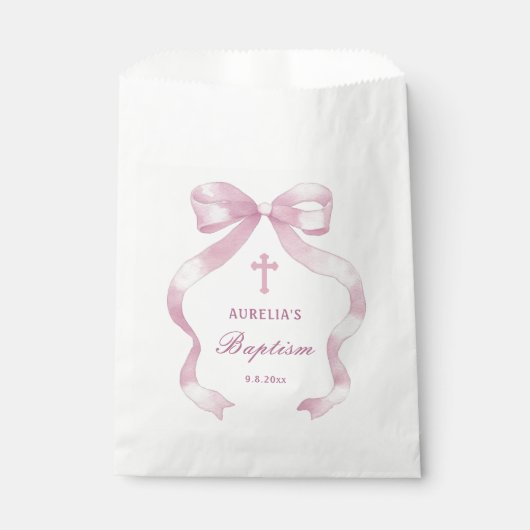Elegante rosa Bow-Taufe Geschenktütchen (Vorderseite)
