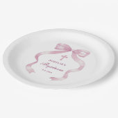 Elegante rosa Bow-Taufe Pappteller (Schrägansicht)