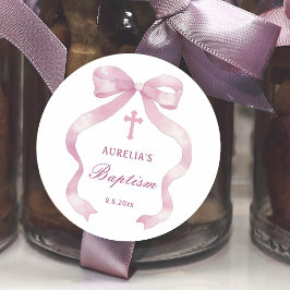 Elegante rosa Bow-Taufe Runder Aufkleber