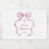 Elegante rosa Bow-Taufe Schaumweinetikett (Einzelnes Label)