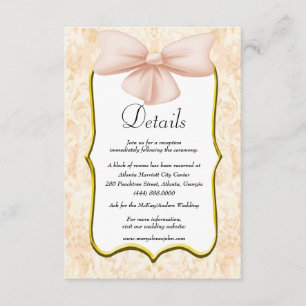 Elegante Rosa Bow Wedding Details Begleitkarte
