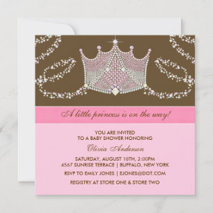 Elegante rosa-braune Prinzessin-Baby-Party für kle Einladung