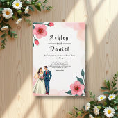 Elegante rosa Braut und Groom Blumenhochzeit Einladung