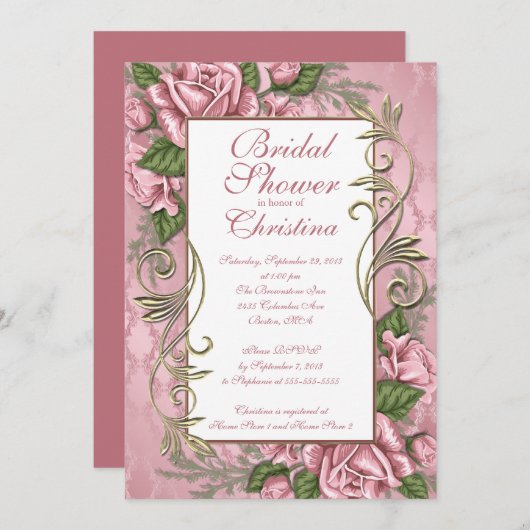 Elegante Rosa Brautdusche Einladungen (Vorne/Hinten)