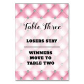 Elegante rosa Bunco Nummer drei Tischkarte Tischnummer (Rückseite)