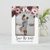 Elegante Rosa Burgund Rose Save the Date (Stehend Vorderseite)