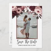 Elegante Rosa Burgund Rose Save the Date (Vorne/Hinten)