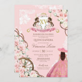 Elegante Rosa Charro Quinceanera Einladung (Vorne/Hinten)