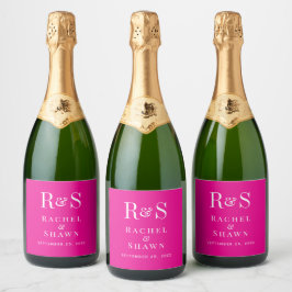 Elegante Rosa Chic Moderne Monogram Wedding Schaumweinetikett