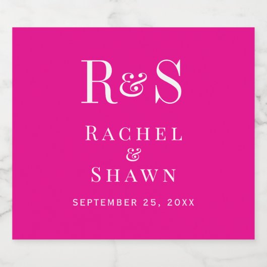 Elegante Rosa Chic Moderne Monogram Wedding Schaumweinetikett (Einzelnes Label)