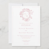 Elegante Rosa Chinoiserie Bird & Wappen Wedding Einladung (Vorderseite)