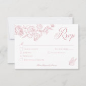 Elegante Rosa Chinoiserie Bird & Wappen Wedding RSVP Karte (Vorderseite)