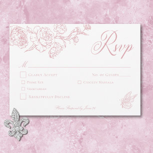 Elegante Rosa Chinoiserie Bird & Wappen Wedding RSVP Karte
