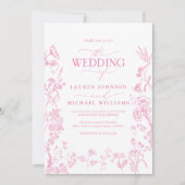 Elegante Rosa Chinoiserie Blumenzwiese Einladung (Vorderseite)