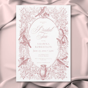 Elegante rosa Chinoiserie Natur Vögel Braut Tee Einladung