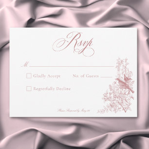 Elegante rosa Chinoiserie Natur & Vögel Hochzeit RSVP Karte