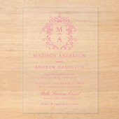 Elegante Rosa Chinoiserie Viktorianische Blumenhoc Acryleinladungen (Vorderseite)