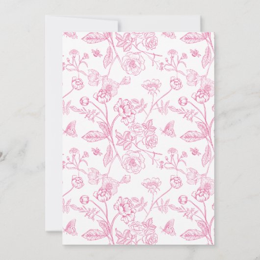 Elegante Rosa Chinoiserie Viktorianische Blumenhoc Einladung (Rückseite)