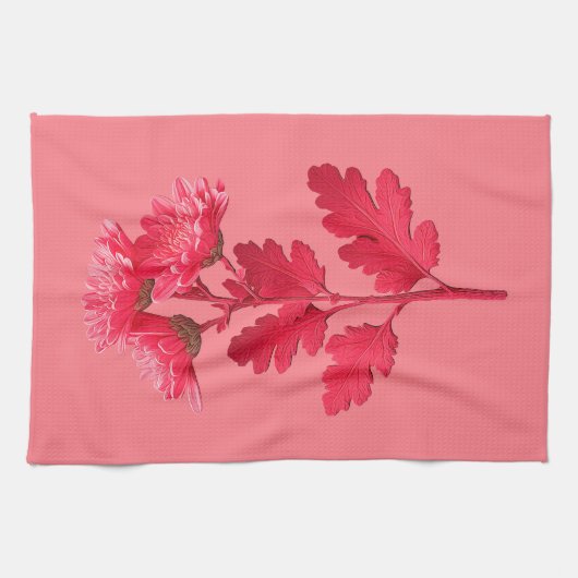 Elegante rosa Chrysantheme Geschirrtuch (Horizontal)