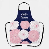 Elegante rosa Chrysanthemen-Blumen Navy Schürze (Vorderseite)