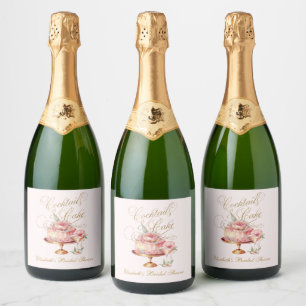 Elegante rosa Cocktails und Torte Brautparty Schaumweinetikett
