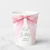 Elegante Rosa Coquette Bow First Birthday Girl Pappbecher (Rückseite)