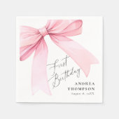 Elegante Rosa Coquette Bow First Birthday Girl Serviette (Vorderseite)