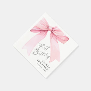Elegante Rosa Coquette Bow First Birthday Girl Serviette