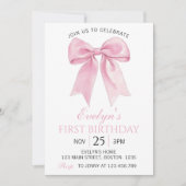 Elegante Rosa Coquette Bow Girl Einladung (Vorderseite)