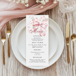 Elegante Rosa Coquette Bow Pearls Menu Karte