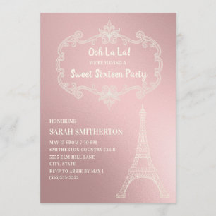 Elegante rosa Creme Eiffelturm Weiße Sweet 16 Einladung