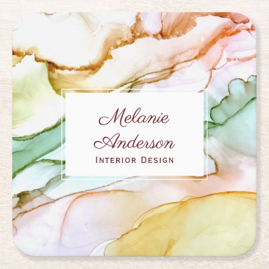 Elegante Rosa Creme Grüne Pastellfarbe Rechteckiger Pappuntersetzer (Vorderseite)