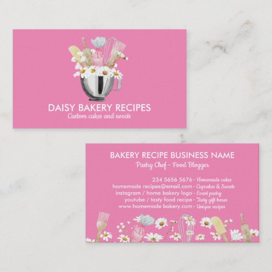 Elegante rosa Daisy Blume Bäckereiwerkzeuge Design Visitenkarte (Vorne/Hinten)