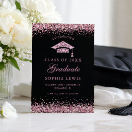 Elegante rosa Diamanten Glitter Abschlussfoto Ankündigung