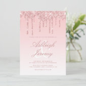 Elegante Rosa Dripping Glitzer Script Wedding Einladung (Stehend Vorderseite)